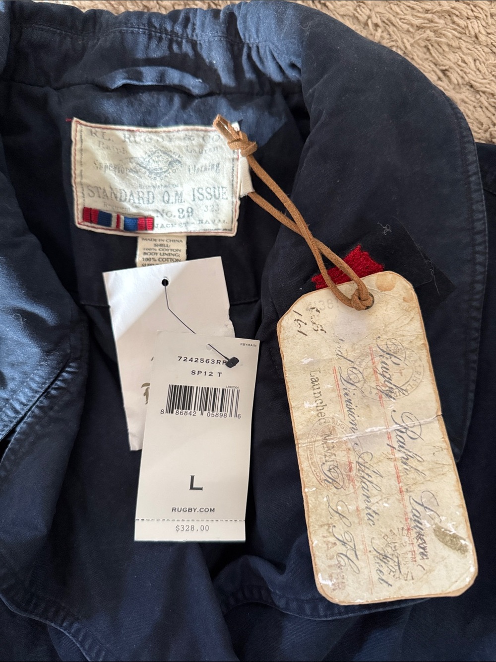 Ralph Lauren Navy Rugby Jacket with Brass Accent Tag - Picture 3 of 4